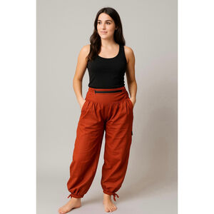Women's Orange Harem Pants 100% Silk Sz Lg Indie Sleaze Artsy Minimalist Relaxed